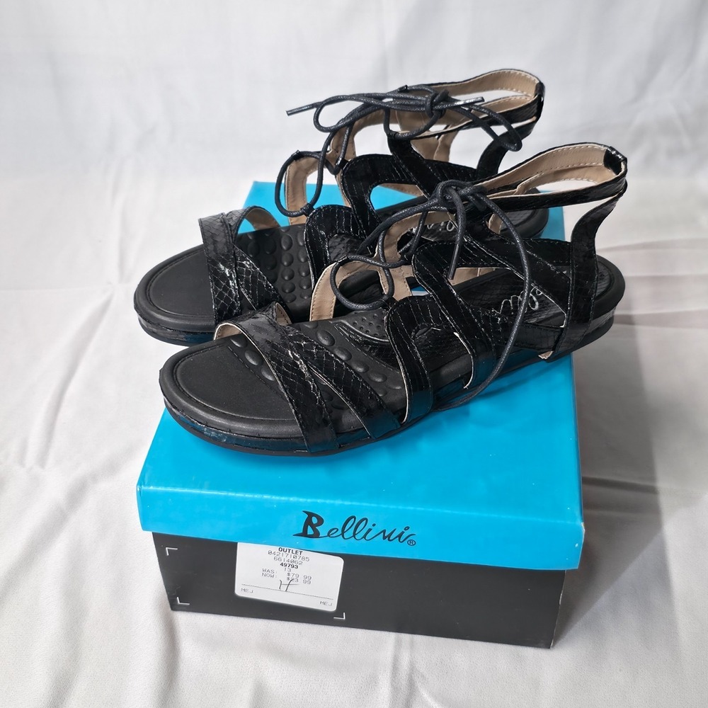 Bellini Women's Black Snake Flat Sandals Size 6.5‎ M New In Box
